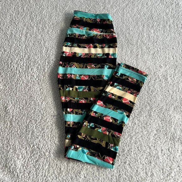 Lularoe Floral Striped Leggings Size OS - Picture 1 of 3